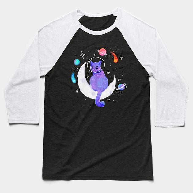 Space Cat Baseball T-Shirt by Khatii